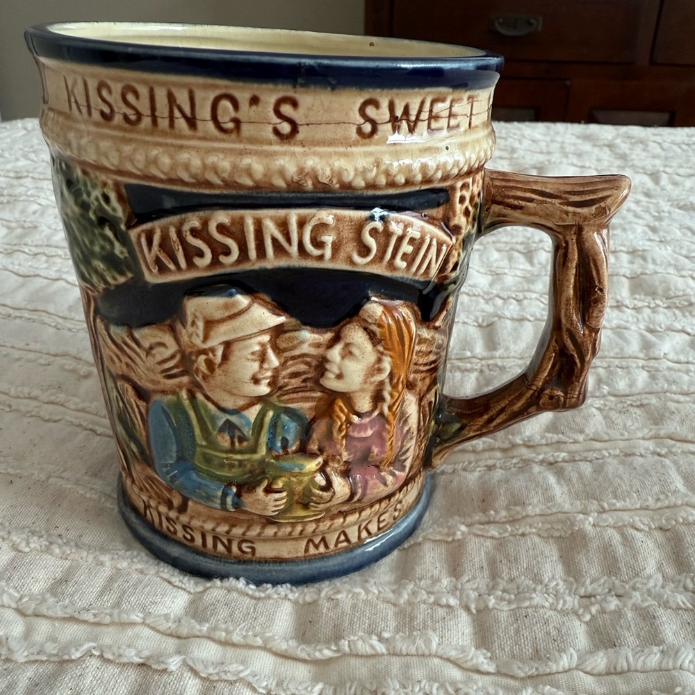 Vintage collectible “kissing stein” mug with 2 handles by Lego imports in Japan.